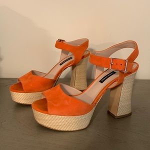 Nine West Orange Platform Buckle Heels